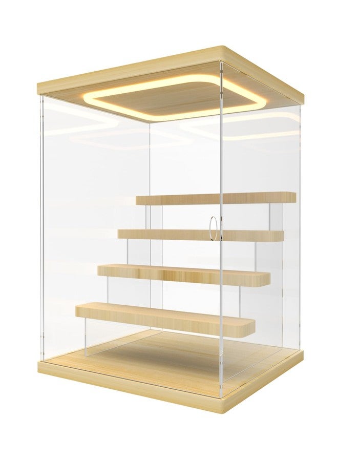 Nynelly Acrylic Lighted Display Case for Collectibles, 5 Tier Figure Display Box with Door and Steps, Assemble Dustproof LED Showcase Storage Box for Mini Figures, Funko Pop, Toys, Wood Color - Image 1
